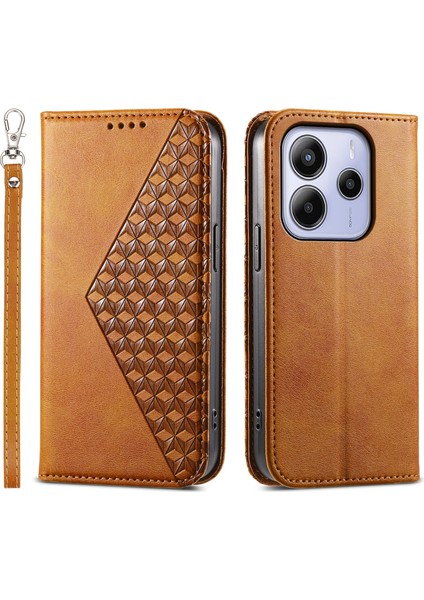 Xiaomi Redmi Note 14 4g (163.25X76.55X8.16MM) Kılıf Buzağı Dokulu Pu Deri Cüzdan-Sarı (Yurt Dışından)