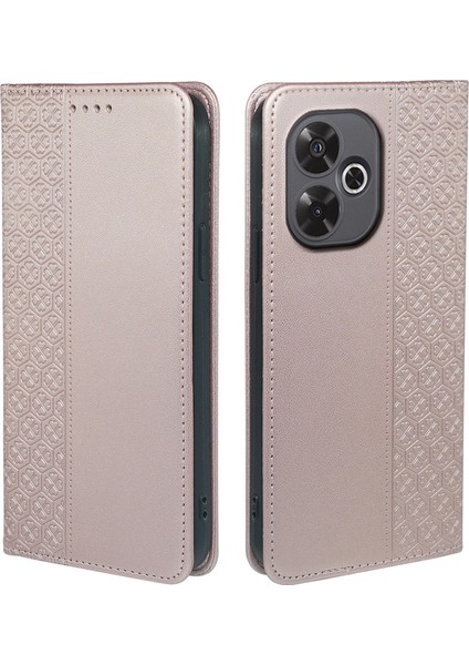Xiaomi Redmi 13 4g/5g Kılıf Için Dört Yapraklı Yonca Deri Flip Standı Cüzdan-Gül Altın (Yurt Dışından)