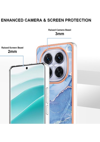 Xiaomi Poco X7 5g/xiaomi Redmi Not 14 Pro 5g Tpu Kılıf Mermer Desen 2.0mm Galvanik Telefon Arka Kapak-Mavi (Yurt Dışından)