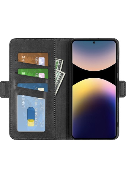 Xiaomi Redmi Note 14 Pro 4g Buzağı Dokulu Deri Cüzdan Telefon Kılıfı-Balck (Yurt Dışından)