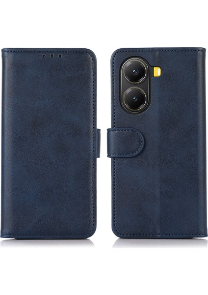 Xiaomi Poco X7 Pro 5g/redmi Turbo 4 5g Kılıf Sığır Derisi Doku Deri Cüzdan Stand-Mavi Için (Yurt Dışından)
