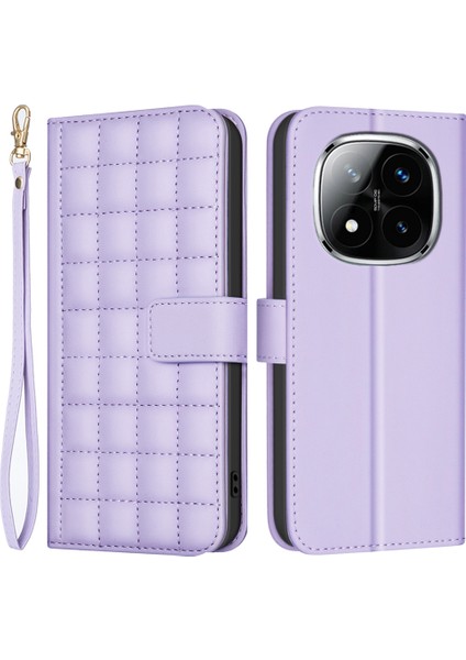 Xiaomi Redmi Note 14 Pro 4g Cüzdan Kare Izgara Telefon Kapağı-Açık Mor Için (Yurt Dışından)