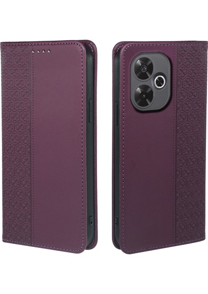 Xiaomi Redmi 13 4g/5g Kılıf Dört Yapraklı Yonca Deri Flip Stand Cüzdan-Koyu Mor (Yurt Dışından)