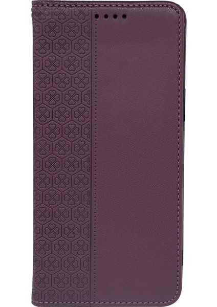 Xiaomi Redmi 13 4g/5g Kılıf Dört Yapraklı Yonca Deri Flip Stand Cüzdan-Koyu Mor (Yurt Dışından)