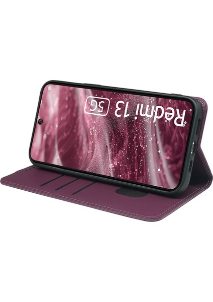 Xiaomi Redmi 13 4g/5g Kılıf Dört Yapraklı Yonca Deri Flip Stand Cüzdan-Koyu Mor (Yurt Dışından)