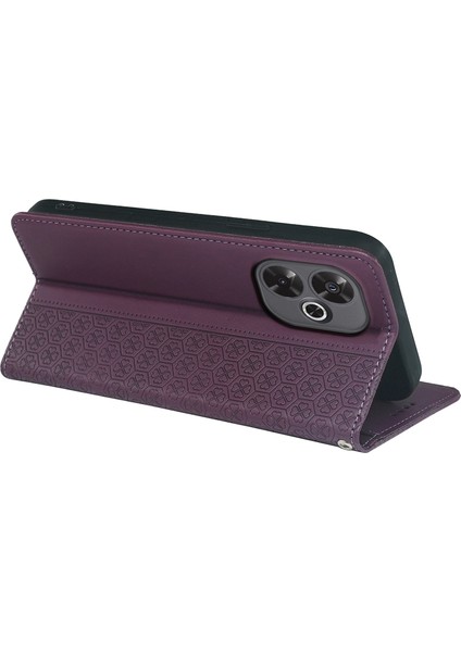 Xiaomi Redmi 13 4g/5g Kılıf Dört Yapraklı Yonca Deri Flip Stand Cüzdan-Koyu Mor (Yurt Dışından)