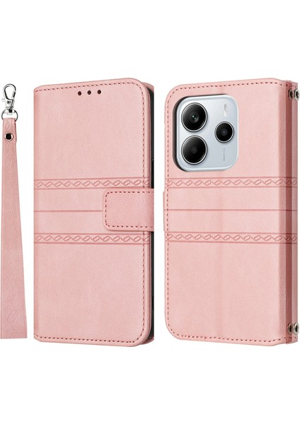 Xiaomi Redmi Note 14 4g (163.25X76.55X8.16MM) Kılıf Cüzdan Skin-Touch Deri Baskılı Telefon Kapağı-Pembe (Yurt Dışından)