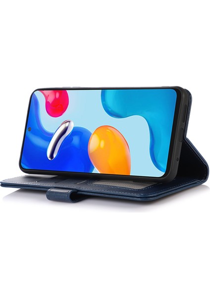 Xiaomi Redmi Note 14 Pro 4g Kılıf Sığır Derisi Dokulu Deri Cüzdan Stand-Mavi Için (Yurt Dışından)
