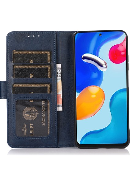 Xiaomi Redmi Note 14 Pro 4g Kılıf Sığır Derisi Dokulu Deri Cüzdan Stand-Mavi Için (Yurt Dışından)