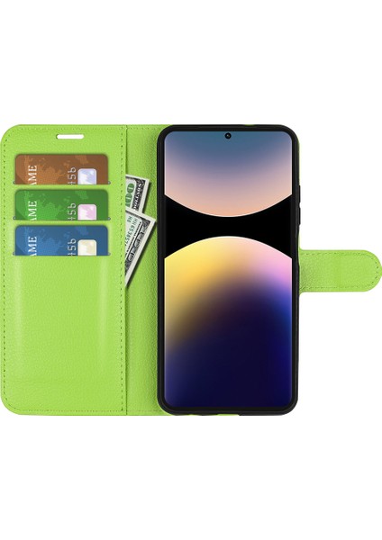 Xiaomi Redmi Note 14 Pro 4g Kılıf Litchi Doku Darbeye Dayanıklı Deri Cüzdan Telefon Kapağı-Yeşil (Yurt Dışından)