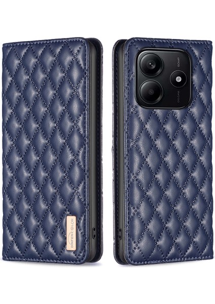 Xiaomi Redmi Note 14 4g (163.25X76.55X8.16MM) Kılıf Kart Yuvaları Eşkenar Dörtgen Deri Kapak-Mavi Için (Yurt Dışından)