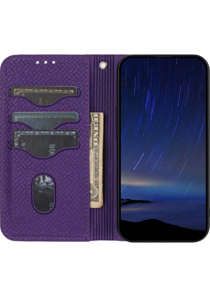 Xiaomi Redmi Note 14 Pro 4g Kılıf Dokuma Doku Pu Deri Cüzdan Telefon Kapağı-Mor Için (Yurt Dışından)