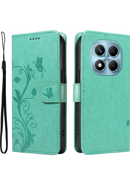 Xiaomi Redmi Note 14 Pro 4g Pu Çiçek Desenli Cüzdan Standlı Telefon Kapağı-Yeşil (Yurt Dışından)
