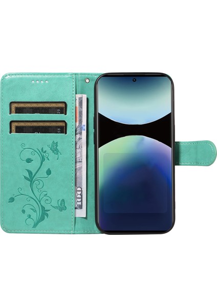 Xiaomi Redmi Note 14 Pro 4g Pu Çiçek Desenli Cüzdan Standlı Telefon Kapağı-Yeşil (Yurt Dışından)