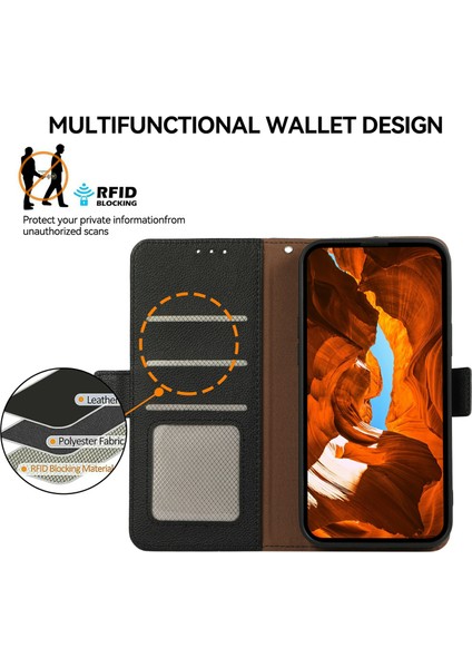 Xiaomi Redmi Için Not 14 Pro 5g/poco X7 5g Kılıf Litchi Doku Deri Rfıd Engelleme Telefon Kapağı-Balck (Yurt Dışından)