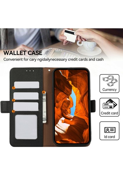 Xiaomi Redmi Için Not 14 Pro 5g/poco X7 5g Kılıf Litchi Doku Deri Rfıd Engelleme Telefon Kapağı-Balck (Yurt Dışından)