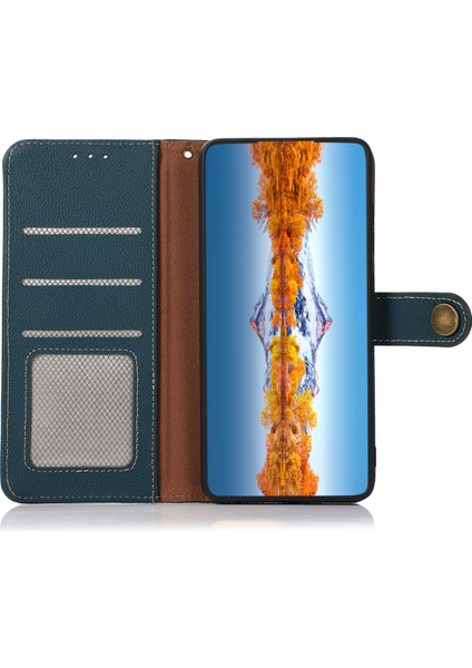 Xiaomi Redmi Note 14 Pro 5g/poco X7 5g Hakiki Inek Deri Telefon Kılıfı-Yeşil (Yurt Dışından)