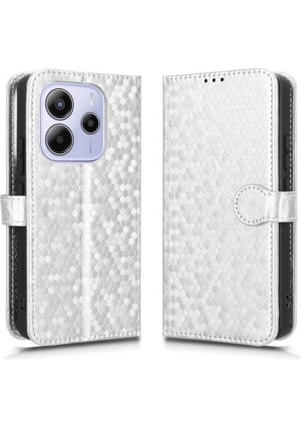 Xiaomi Redmi Note 14 4g (163.25X76.55X8.16MM) Nokta Desenli Baskı Pu Deri Telefon Kapağı-Gümüş (Yurt Dışından)