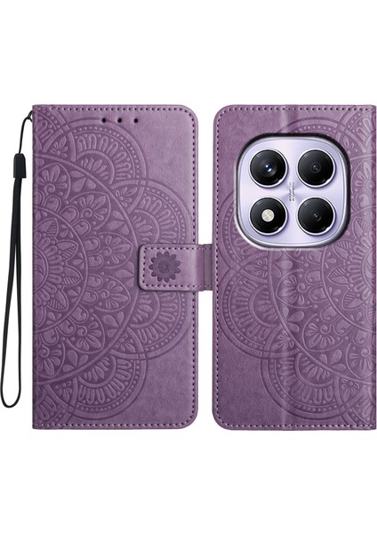 Xiaomi Redmi Note 14 Pro Için 4g Cüzdan Çiçek Baskı Deri Kayışlı Kapak-Mor (Yurt Dışından)