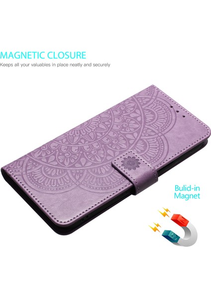 Xiaomi Redmi Note 14 Pro Için 4g Cüzdan Çiçek Baskı Deri Kayışlı Kapak-Mor (Yurt Dışından)