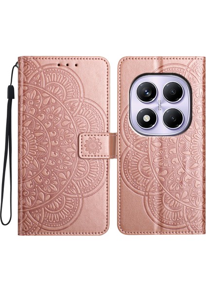 Xiaomi Redmi Note 14 Pro 4g Cüzdan Çiçek Baskı Deri Kapak Çevirin Kayış-Gül Altın Için (Yurt Dışından)
