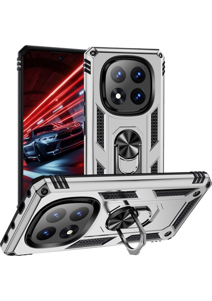 Xiaomi Redmi Note 14 Pro 5g/poco X7 5g Kılıf Pc+Tpu Döner Halkalı Kickstand-Gümüş (Yurt Dışından)
