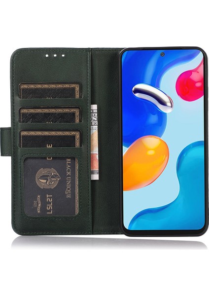 Xiaomi Redmi Note 14 Pro 4g Kılıf Sığır Derisi Dokulu Deri Cüzdan Standlı-Yeşil (Yurt Dışından)