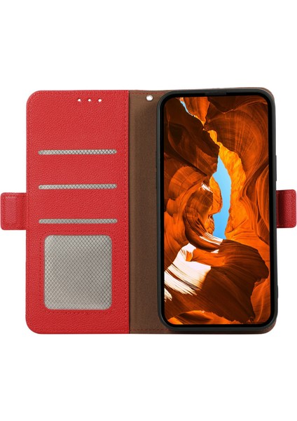 Xiaomi Redmi Için Not 14 Pro 5g/poco X7 5g Kılıf Litchi Doku Deri Rfıd Engelleme Telefon Kapağı-Kırmızı (Yurt Dışından)