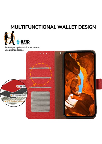 Xiaomi Redmi Için Not 14 Pro 5g/poco X7 5g Kılıf Litchi Doku Deri Rfıd Engelleme Telefon Kapağı-Kırmızı (Yurt Dışından)