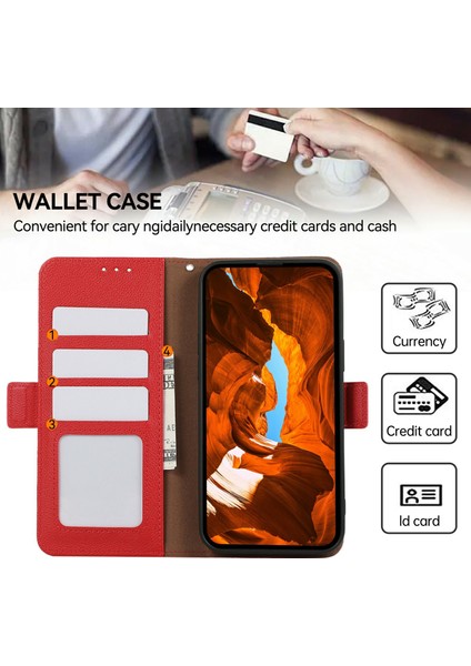 Xiaomi Redmi Için Not 14 Pro 5g/poco X7 5g Kılıf Litchi Doku Deri Rfıd Engelleme Telefon Kapağı-Kırmızı (Yurt Dışından)