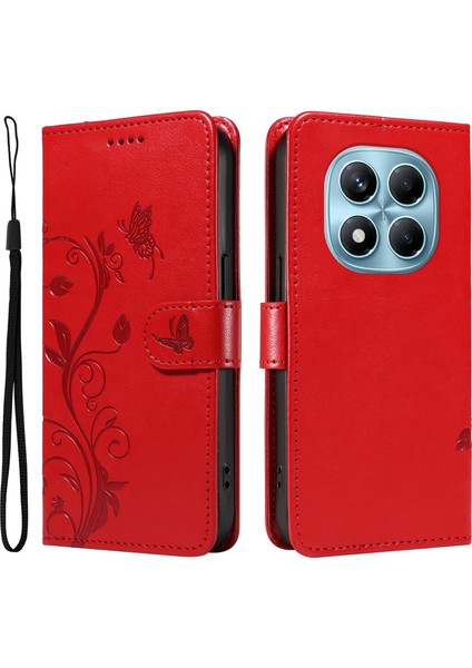 Xiaomi Redmi Note 14 Pro 4g Pu Çiçek Desenli Cüzdan Standlı Telefon Kapağı-Kırmızı (Yurt Dışından)
