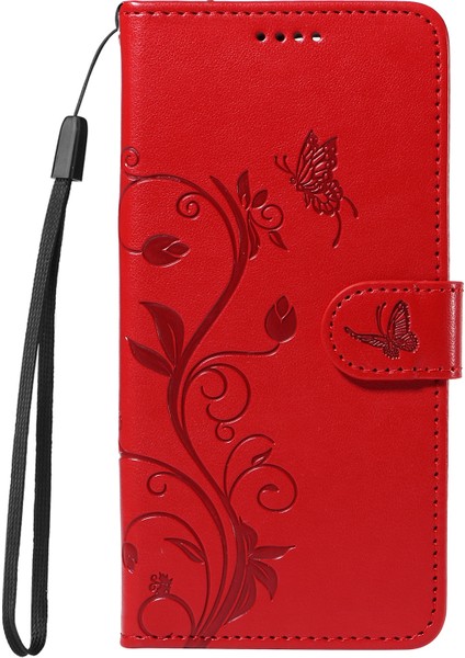 Xiaomi Redmi Note 14 Pro 4g Pu Çiçek Desenli Cüzdan Standlı Telefon Kapağı-Kırmızı (Yurt Dışından)