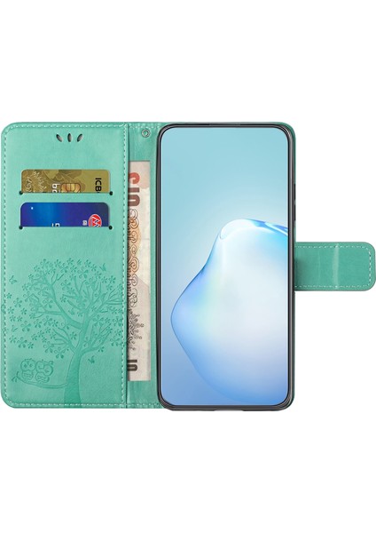 Xiaomi Redmi Note 14 4g (164.84X78.15X8.16MM) Kılıf Pu Deri Baykuş Ağacı Baskılı Cüzdan Telefon Kapağı-Mavi (Yurt Dışından)