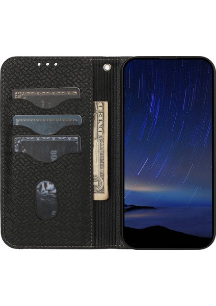 Xiaomi Redmi Note 14 Pro 4g Kılıf Dokuma Doku Pu Deri Cüzdan Telefon Kapağı-Balck Için (Yurt Dışından)