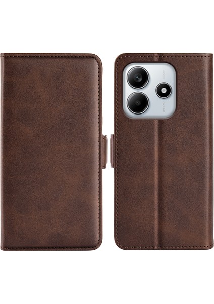 Xiaomi Redmi Note 14 4g (163.25X76.55X8.16MM) Buzağı Dokulu Deri Cüzdan Telefon Kapağı-Kahverengi (Yurt Dışından)