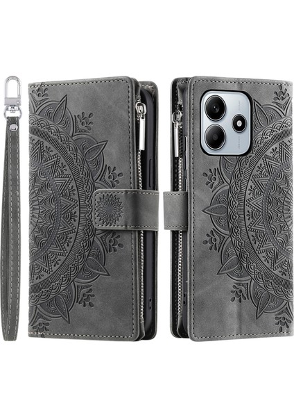 Xiaomi Redmi Note 14 4g (163.25X76.55X8.16MM) Pu Deri Mandala Çiçek Desen-Gri (Yurt Dışından)