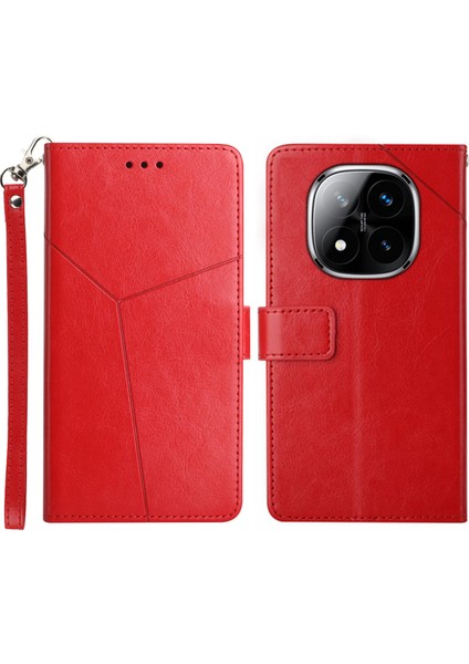 Xiaomi Redmi Note 14 Pro 4g Kılıf Y Şekilli Çizgiler Baskı Deri Telefon Kapağı-Kırmızı (Yurt Dışından)