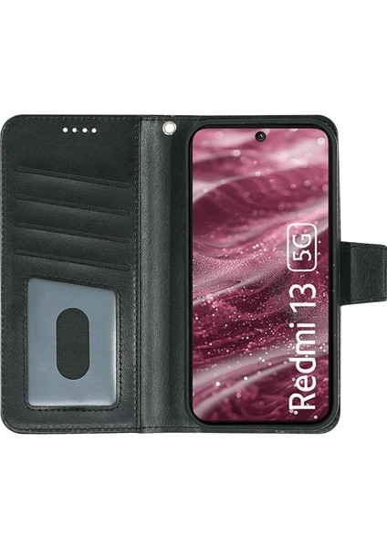 Xiaomi Redmi 13 5g Kılıf Standı Kart Tutucu Cüzdan Deri Telefon Kapağı-Siyah (Yurt Dışından)
