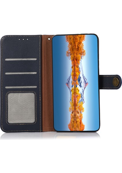 Xiaomi Redmi Için Not 14 Pro 5g/poco X7 5g Hakiki Inek Deri Telefon Kapağı-Mavi (Yurt Dışından)