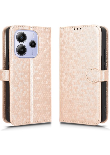 Xiaomi Redmi Note 14 4g (163.25X76.55X8.16MM) Nokta Desenli Baskı Pu Deri Telefon Kapağı-Gül Altın (Yurt Dışından)