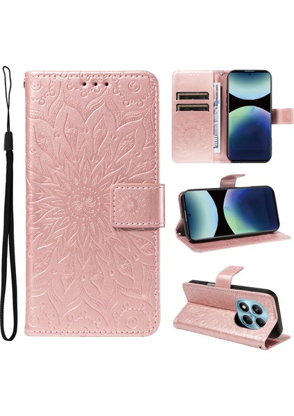 Xiaomi Redmi Note 14 Pro 4g Deri Ayçiçeği Baskılı Telefon Kılıfı - Rose Gold (Yurt Dışından)