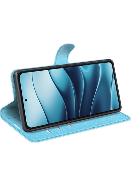 Xiaomi Redmi Için Not 14 4g (163.25X76.55X8.16MM) Kılıf Litchi Doku Darbeye Dayanıklı Deri Cüzdan Telefon Kapağı-Mavi (Yurt Dışından)