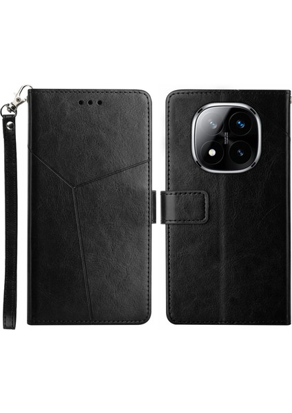 Xiaomi Redmi Note 14 Pro 4g Kılıf Için Y Şekilli Çizgiler Baskı Deri Telefon Kapağı-Balck (Yurt Dışından)