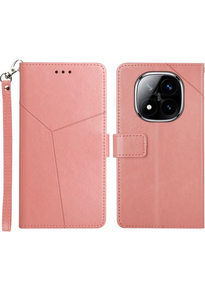 Xiaomi Redmi Note 14 Pro 4g Kılıf Y Şekilli Çizgiler Baskı Deri Telefon Kapağı-Pembe (Yurt Dışından)