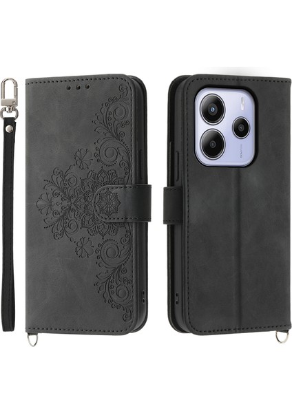 Xiaomi Redmi Note 14 4g (163.25X76.55X8.16MM) Kılıf Çiçek Desenli Pu Deri Cüzdan Askı-Balck Için (Yurt Dışından)