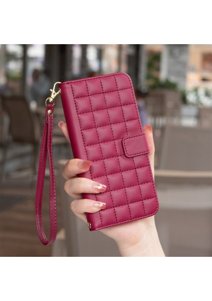 Xiaomi Redmi Note 14 4g (163.25X76.55X8.16MM) Cüzdan Kare Izgara Telefon Kapağı-Kırmızı (Yurt Dışından) indirimleri