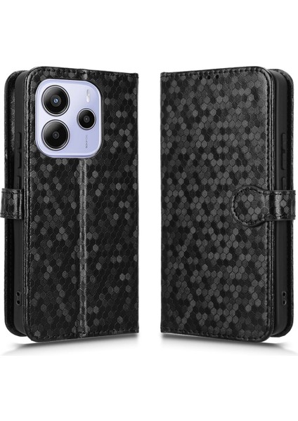 Xiaomi Redmi Için Not 14 4g (163.25X76.55X8.16MM) Nokta Desenli Baskı Pu Deri Telefon Kapağı-Balck (Yurt Dışından)