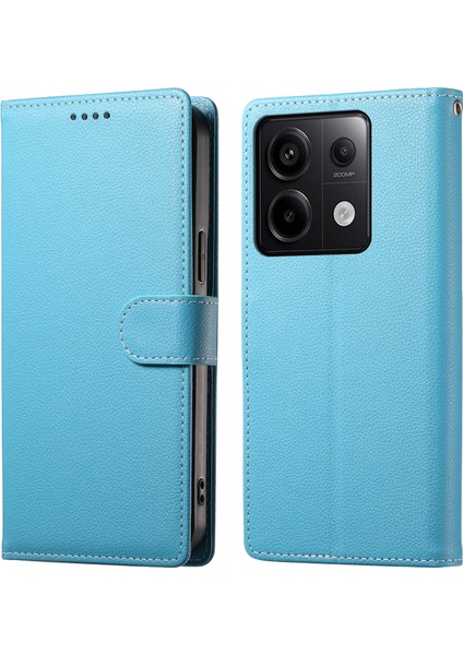 Xiaomi Redmi Için Not 13 Pro 5g Kılıf Litchi Doku Deri Manyetik Toka Cüzdan Standı Bilek Kayışı-Gök Mavisi (Yurt Dışından)