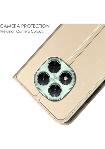 Xiaomi Redmi Note 14 Pro 5g Kılıf Pu Deri, Kart Tutucu Standı Manyetik Kapatma-Altın (Yurt Dışından)