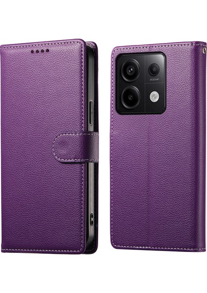 Xiaomi Redmi Için Not 13 Pro 5g Kılıf Litchi Doku Deri Manyetik Toka Cüzdan Standı Bilek Kayışı Ile-Mor (Yurt Dışından)